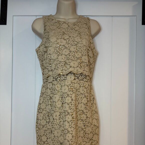 As U Wish gold lace sleeveless dress with sequins, size M - Picture 1 of 5